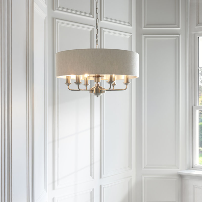 Landover 6 - Light Drum Chandelier, Brushed Chrome, Natural