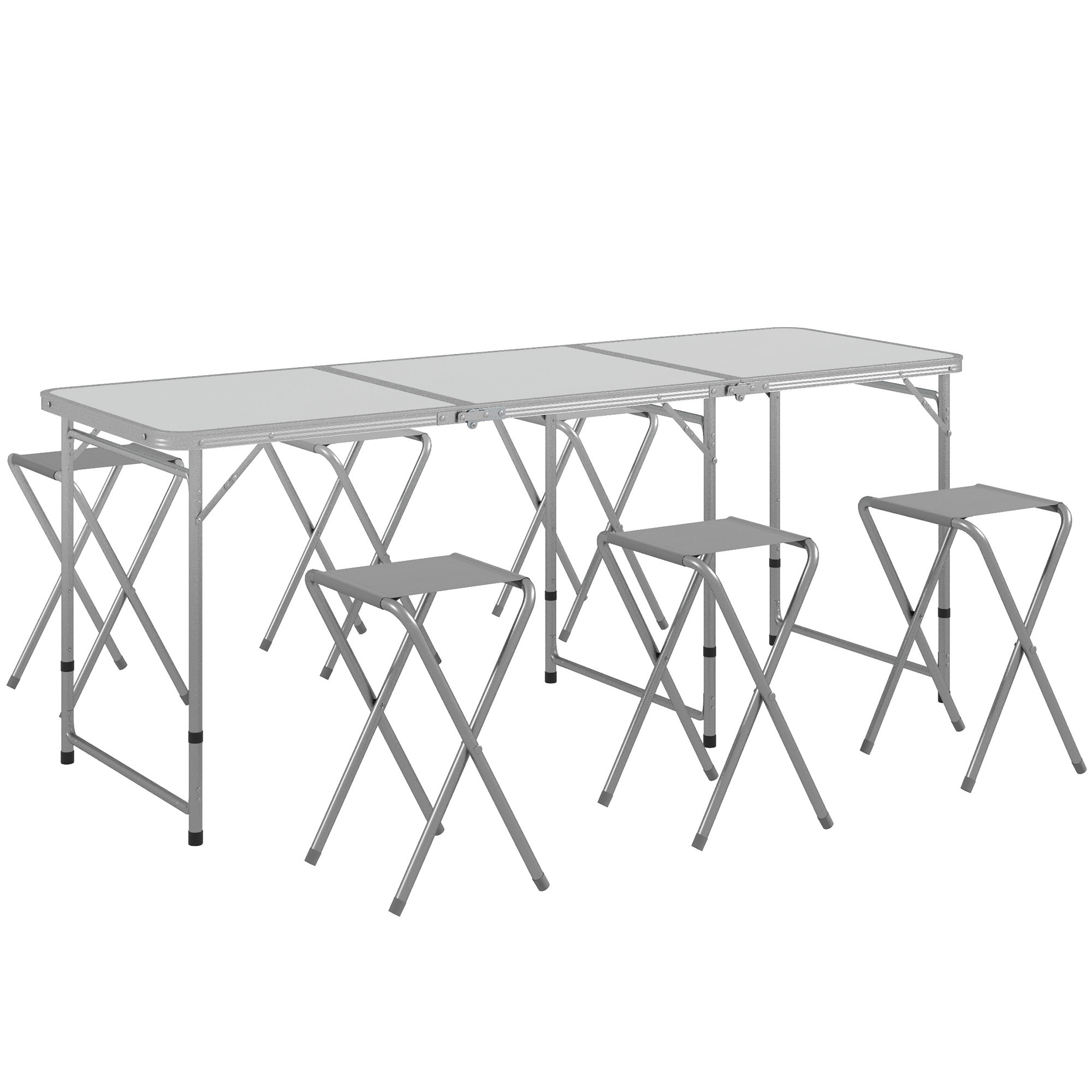 Outsunny Camping Table and Chairs Folding Picnic Table and 6 Stools