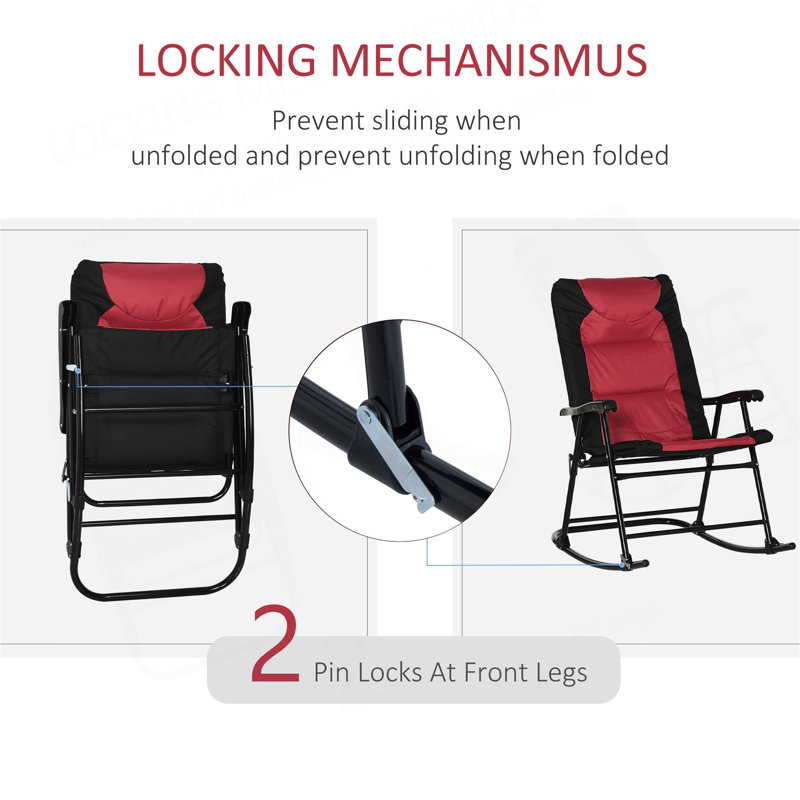 Ensemble de meubles de patio 2 pièces Outsunny avec 2 chaises berçantes pliantes rembourrées, style bistro pour véranda, camping, balcon, rouge