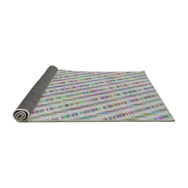 Tapis gris/vert/rouge à motifs, Rond 4 pi