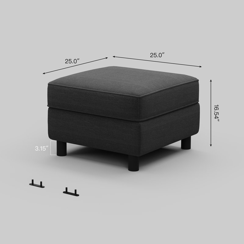 Single Modular Sofa Ottoman With Storage, Dark Gray
