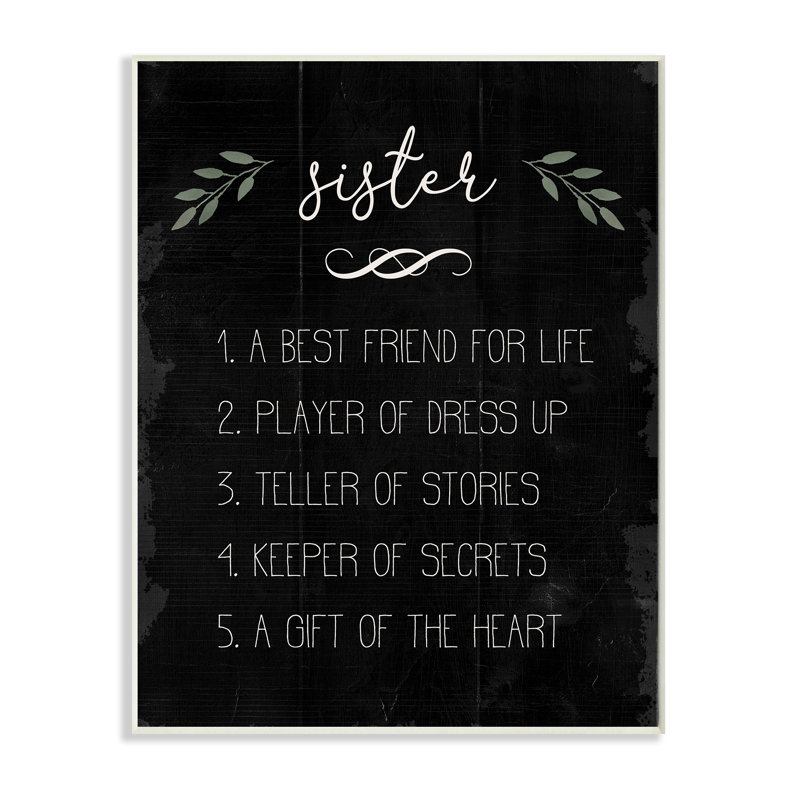 «Sister Facts Family» avec motif noir patiné, Plaque murale, H 19 po x l 13 po