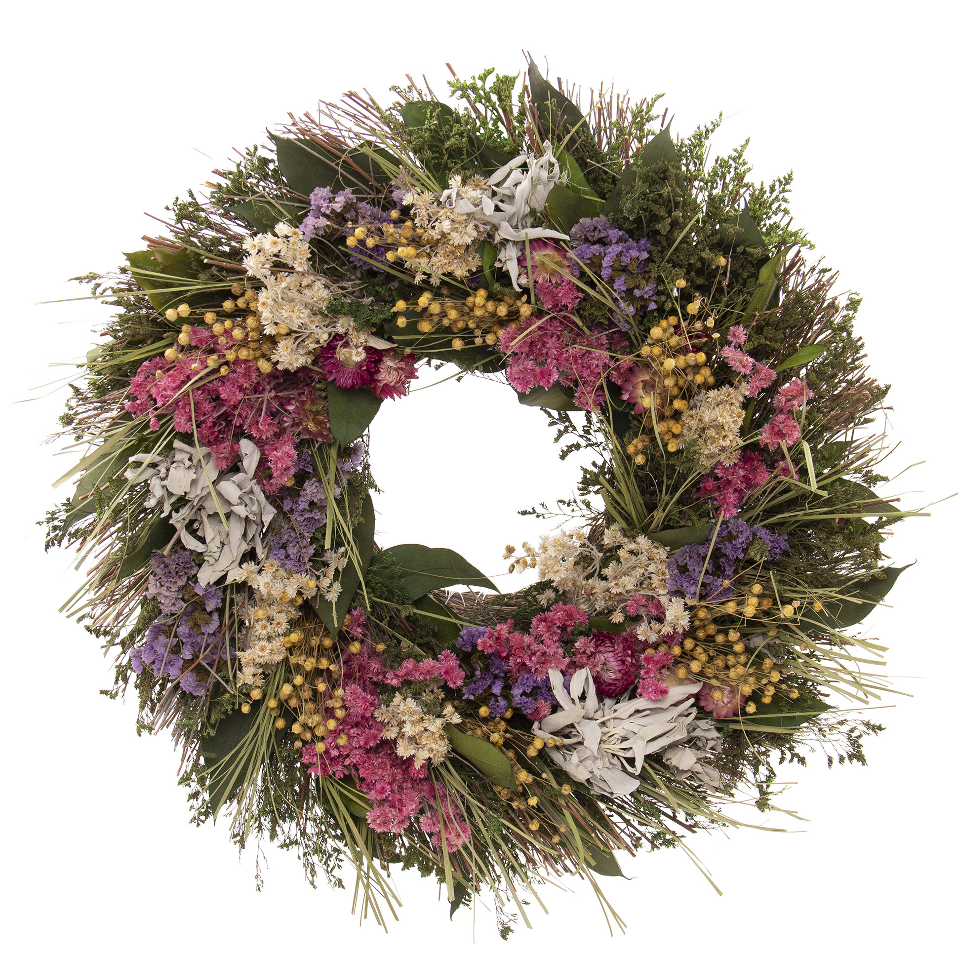 Arlmont & Co. Fresh Flowers & Sage 19" Floral Wreath & Reviews | Wayfair