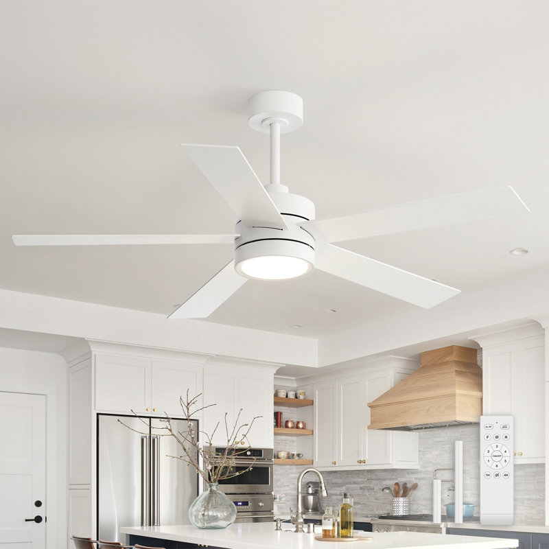 Beil 52/65 inch Large Modern Ceiling Fan with Light Kit and Remote Control, 3 LED Colors, 6 Speed Noiseless DC Motor, 5 Plywood Blades, for Indoor/Covered Outdoor Use