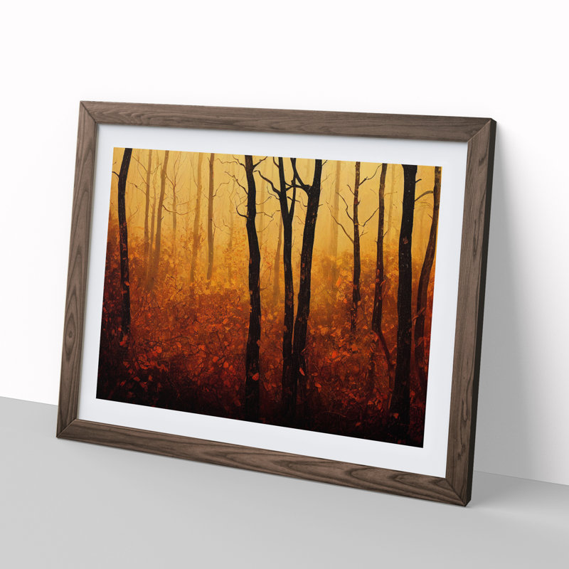 Dynamic Autumn Forest - Single Picture Frame Painting, 25cm H x 34cm W x 2cm D, Walnut