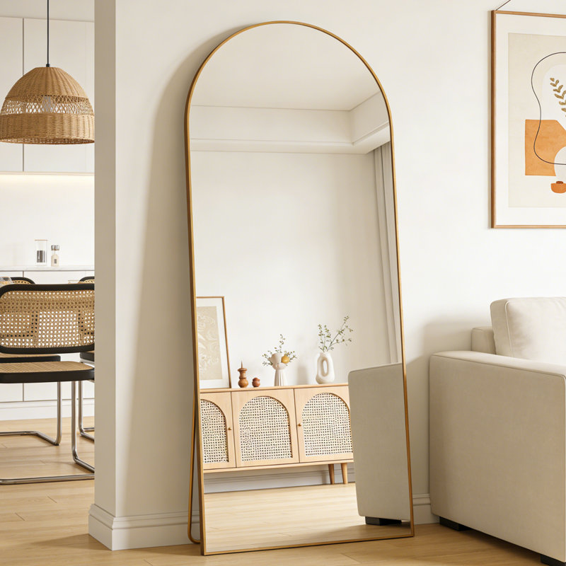  Arched Full-Length Floor Mirror with Aluminum Alloy Frame, Shatter-Resistant Glass, Freestanding or Wall Mounted, 71" x 32"
