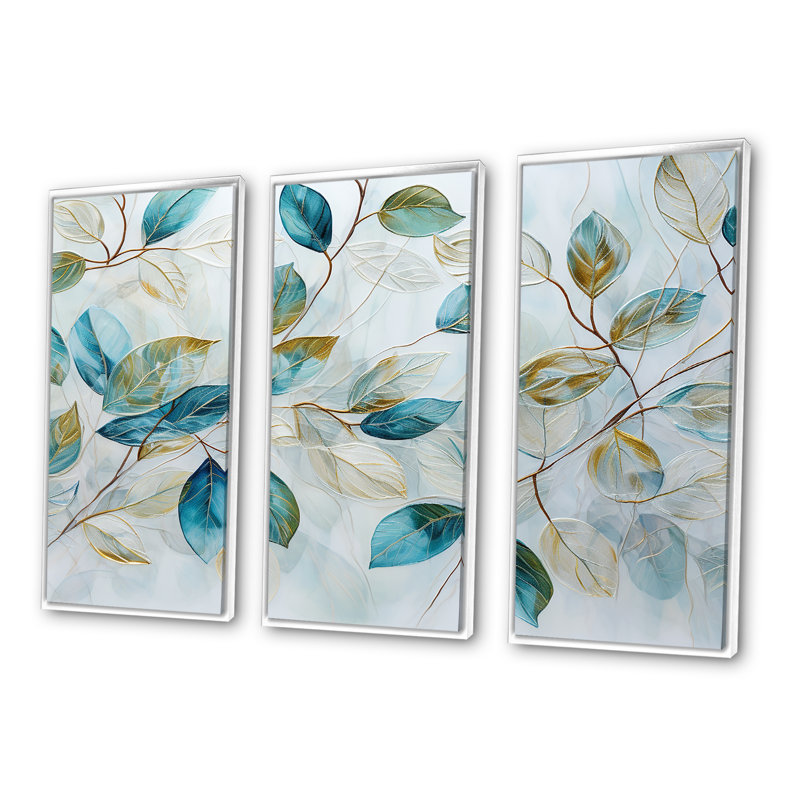 «Green Leaves Charm», art mural sur toile, feuilles, H 40 po x l 60 po x P 1 po, Cadre flottant blanc