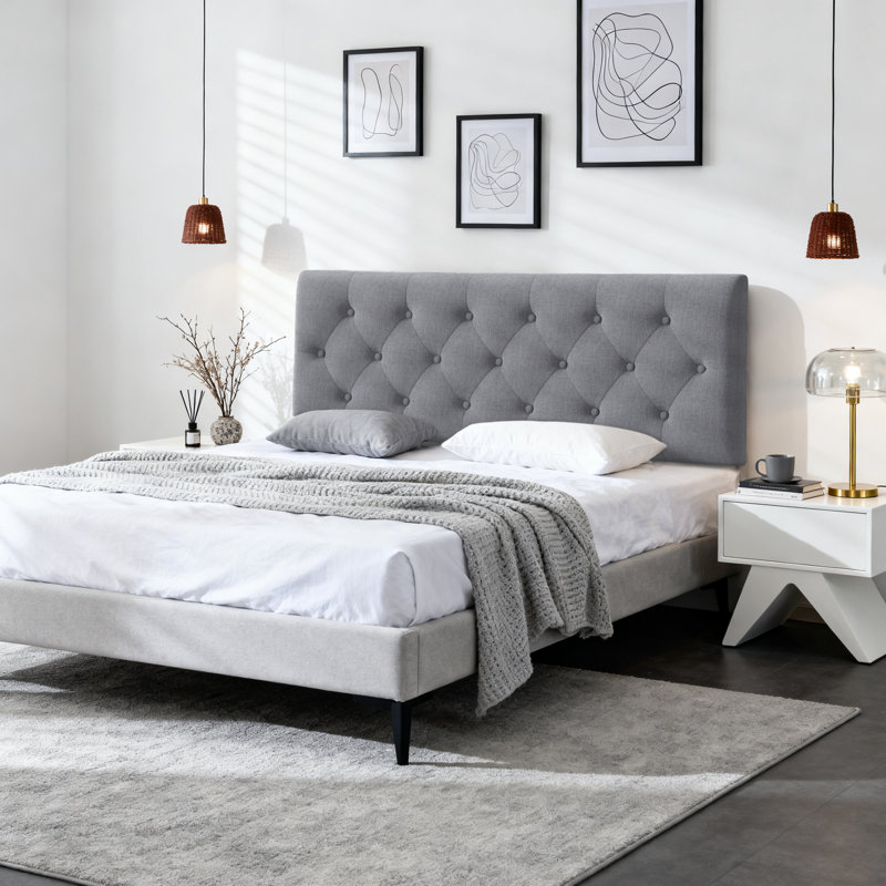 Tufted Upholstered Headboard – Adjustable Linen Design, Gray