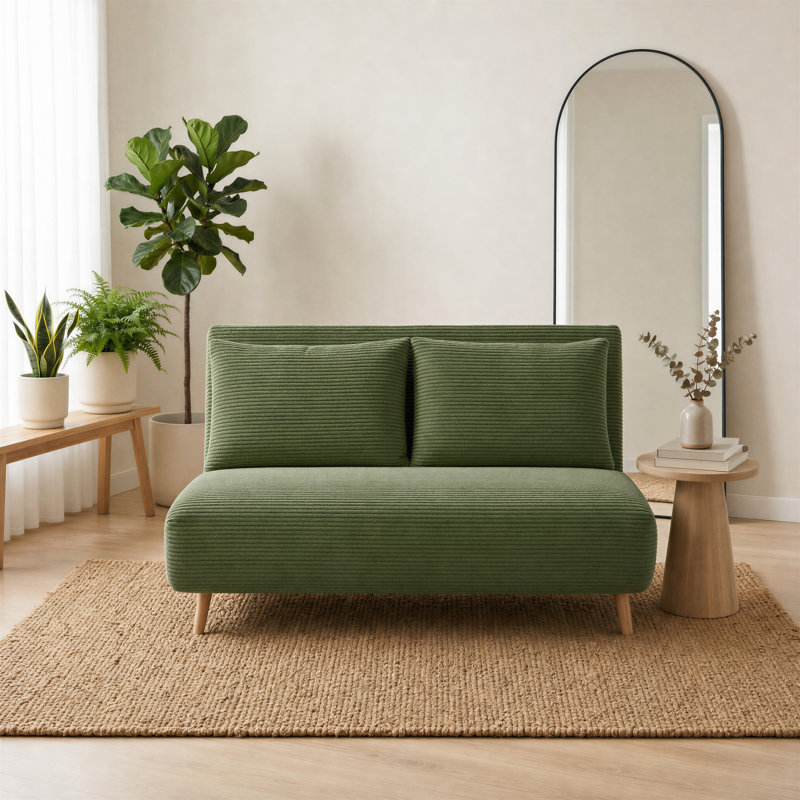 Berlyn 2 Seater Futon Sofa Bed - Luxury Simple Modern Folding Design, Full/Double, Green Corduroy