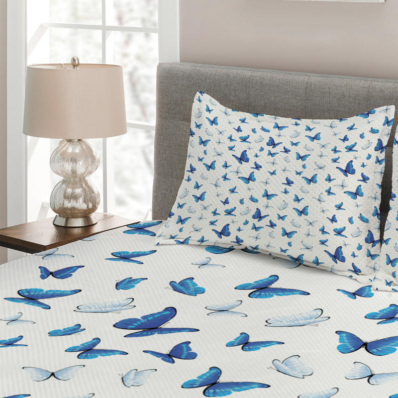 Butterflies Polyester Coverlet, King Bedspread + 2 Shams