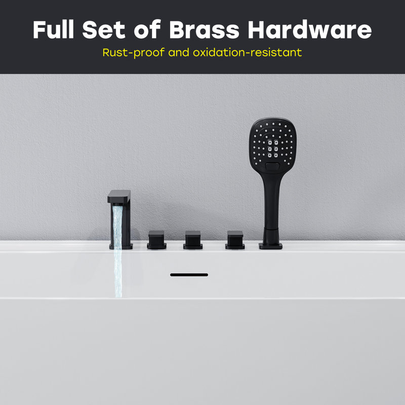 59'' Freestanding Soaking Acrylic Bathtub With Faucet And Hand Shower , All-in-One Design for Effortless Installation