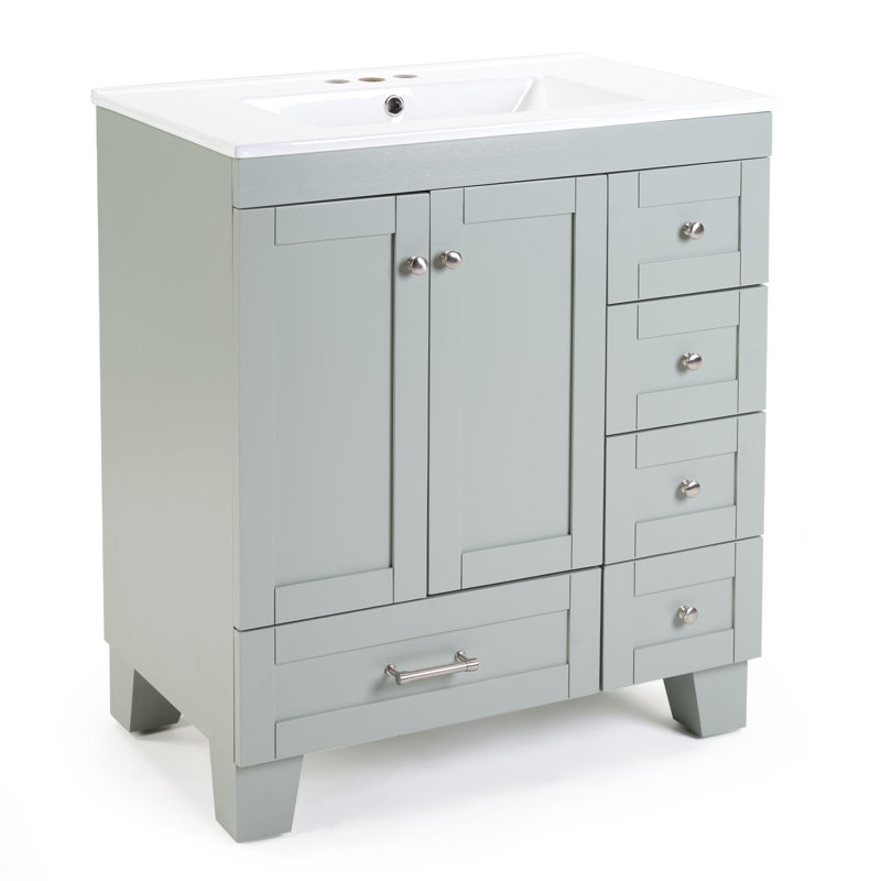 Meuble-lavabo de salle de bain avec lavabo en céramique, Bleu/gris, Argent argent