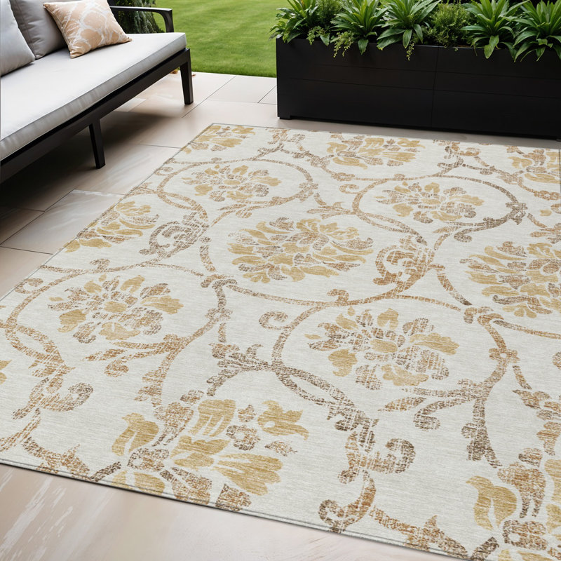 Tapis d'intérieur lavable à motif floral beige ivoire 5 pi x 8 pi