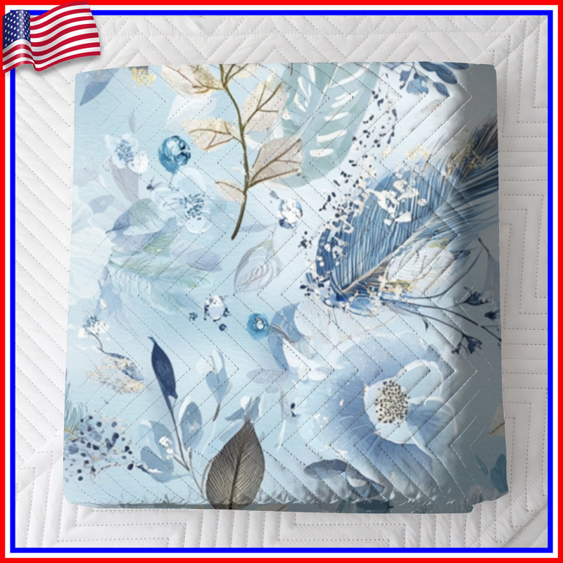 Couvre-lit matelassé à motif floral bleu, Lit simple