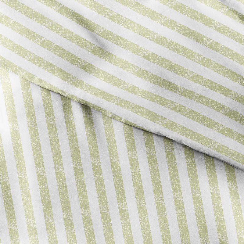 3 Piece Rugged Stripe Pattern Duvet Cover Set, Queen, Sage