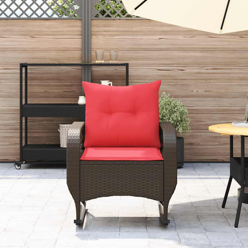 Chaise berçante de patio avec coussins en poly rotin, Rouge, Brun