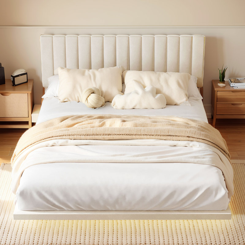 Jericia Upholstered Platform Bed, Beige