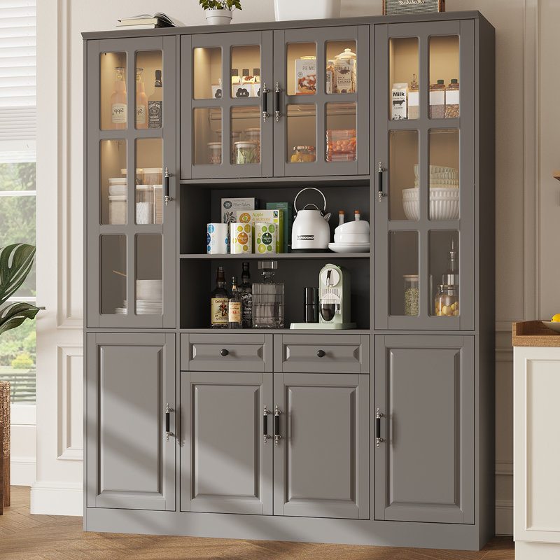  Grand garde-manger de 78,7 po avec lumières à DEL, garde-manger autoportant avec portes en verre, grande armoire de rangement pour aliments (l 63 po x P 15,7 po)