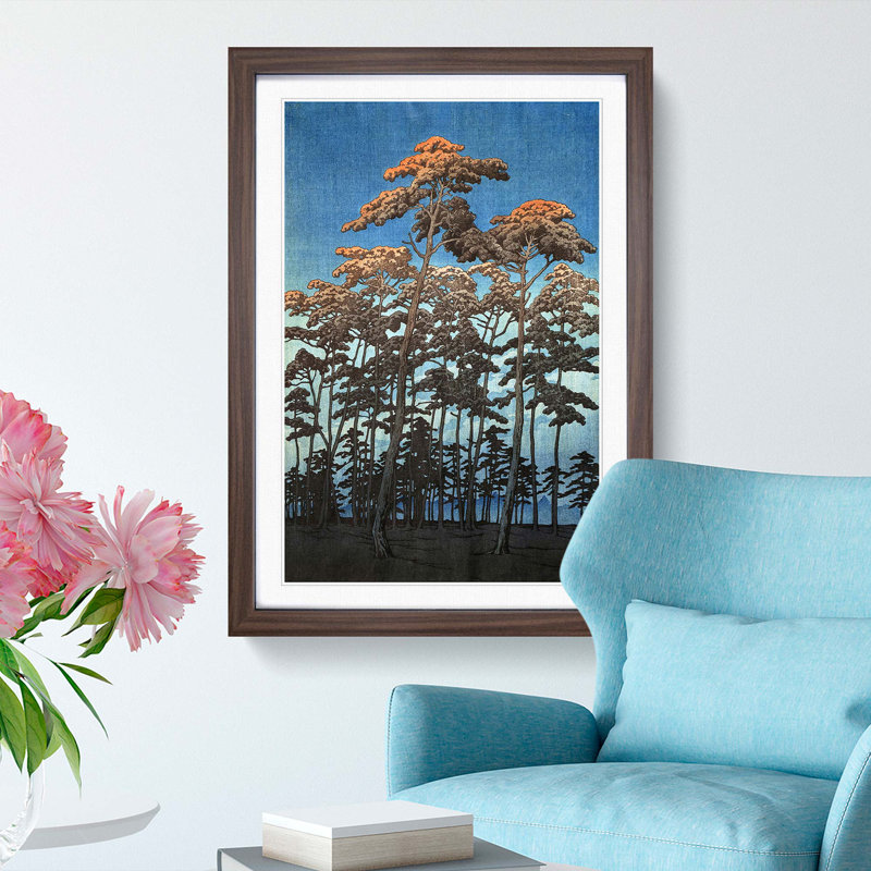 Autumn Woodland by Hasui Kawase - Single Picture Frame Painting, 33cm H x 24cm W x 2cm D, Walnut Framed