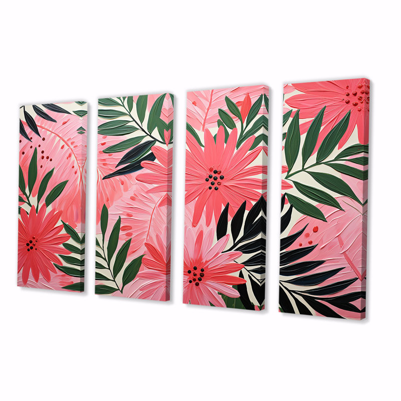 Ensemble d'art mural 4 pièces "Jungle tropicale rose" par Matisse III - Palmiers et palmiers, H 32 po x l 64 po