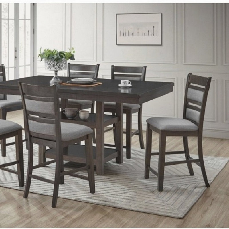 Ensemble de 2 chaises de comptoir en bois gris avec coussin et chaises rembourrées