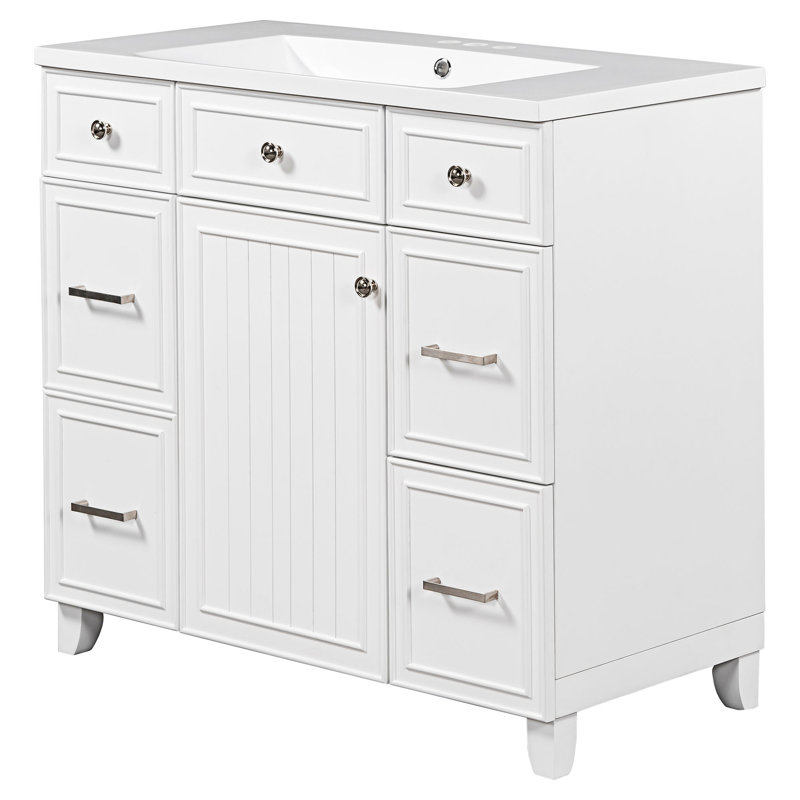Meuble-lavabo simple autoportant de 18 po avec plateau en résine Nandhan, Blanc