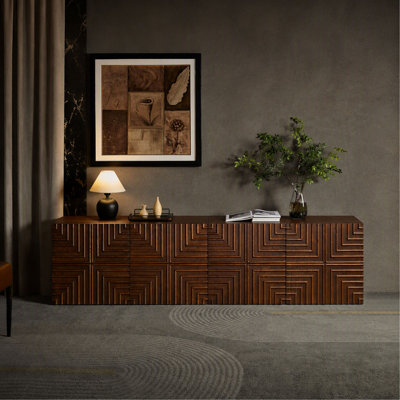 Armoire d'appoint en bois 20,47 po avec table de chevet à relief géométrique et 2 tiroirs, convient aux chambres à coucher et aux salons BRUN