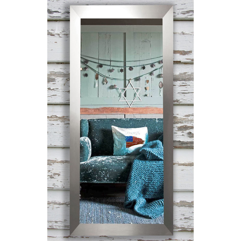 Argjela Wood Flat Mirror, Brushed Nickel