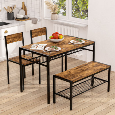 43.3" Dining Table Set For 4, 4 Piece Kitchen Table Set With Bench And Chairs For Small Space, Apartment, Living-Room, Restaurant