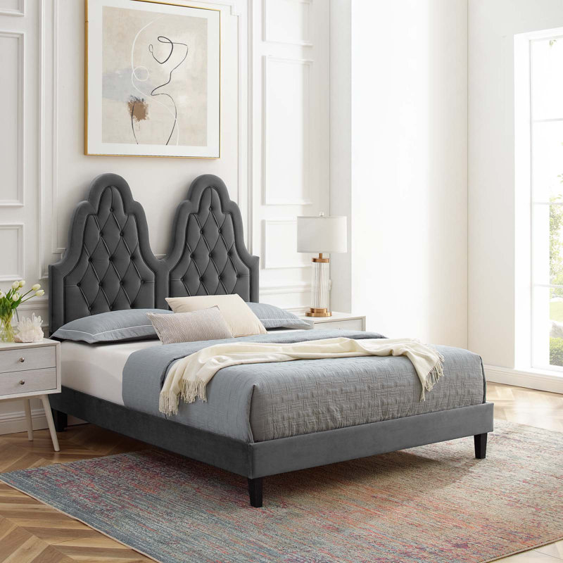 Lit plateforme en velours Alexandria, Très grand, Blanc