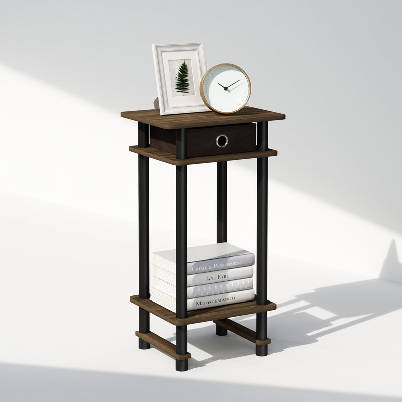 Grande table de chevet avec bac Furinno Turn-N-Tube, noyer Columbia / noir / brun foncé, Noyer colombien/noir/brun foncé