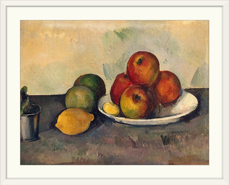 «Still Life with Apples, c.1890» par Paul Cezanne - reproduction d'art, H 20 po x l 24 po x P 1 po, Cadre blanc