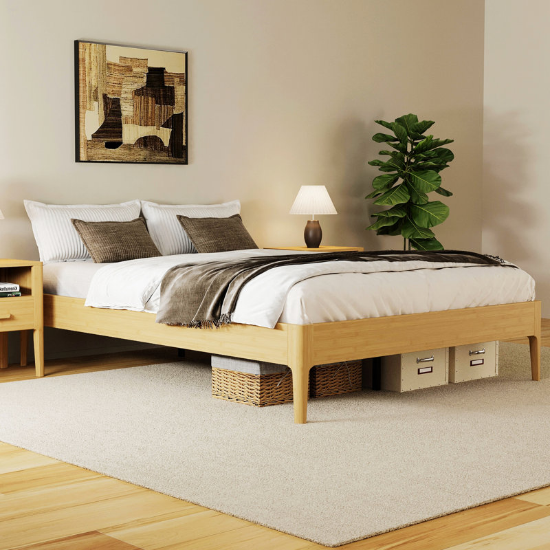 Minimalist Style Platform Bed Frame, No Box Spring Needed, Natural, Lit double