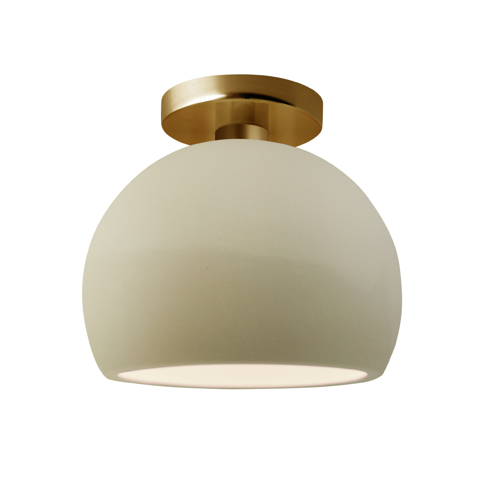 Single Light Ceramic LED Semi Flush Mount, 7" H x 7" W x 7" D, Gloss Vanilla, Brushed Brass