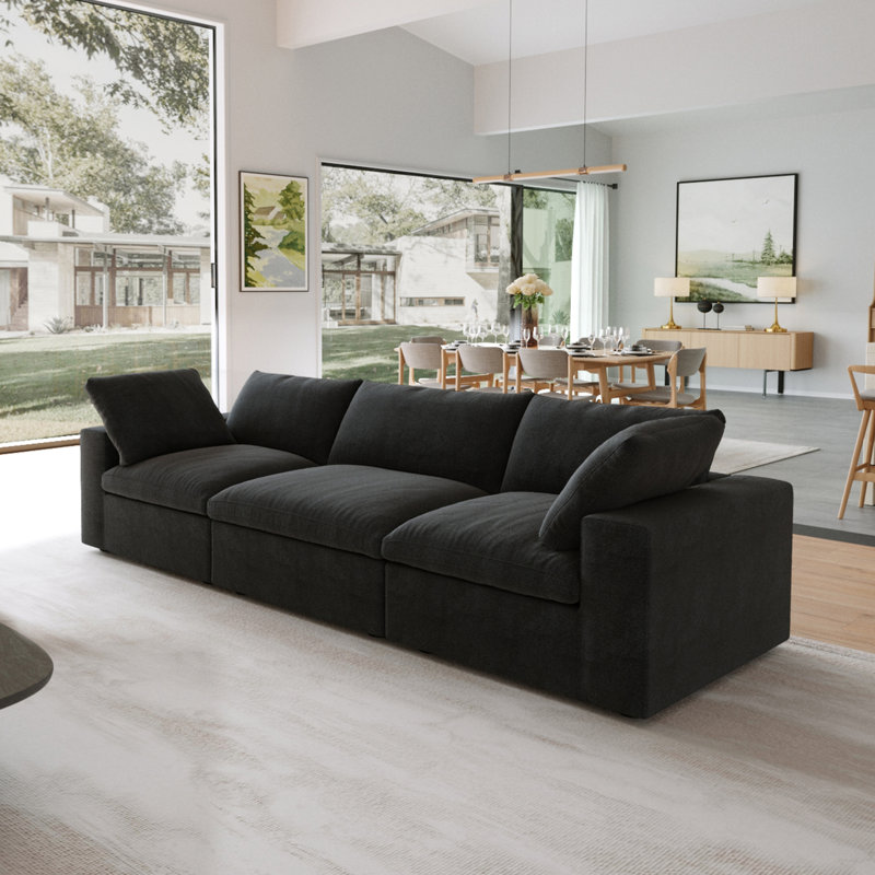Canapé modulaire rembourré 3 places, 3, 23.23" H x 117.9" W x 39.3" D, Noir