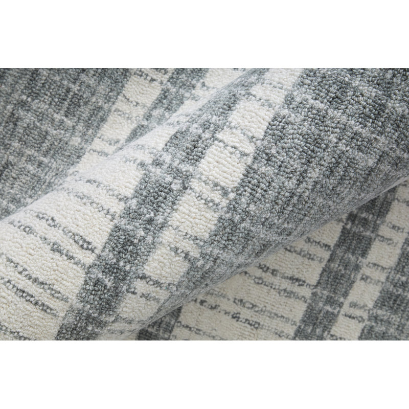 Aberdeen Hand Knotted Wool Striped Area Rug in Gray, Square 1'6"