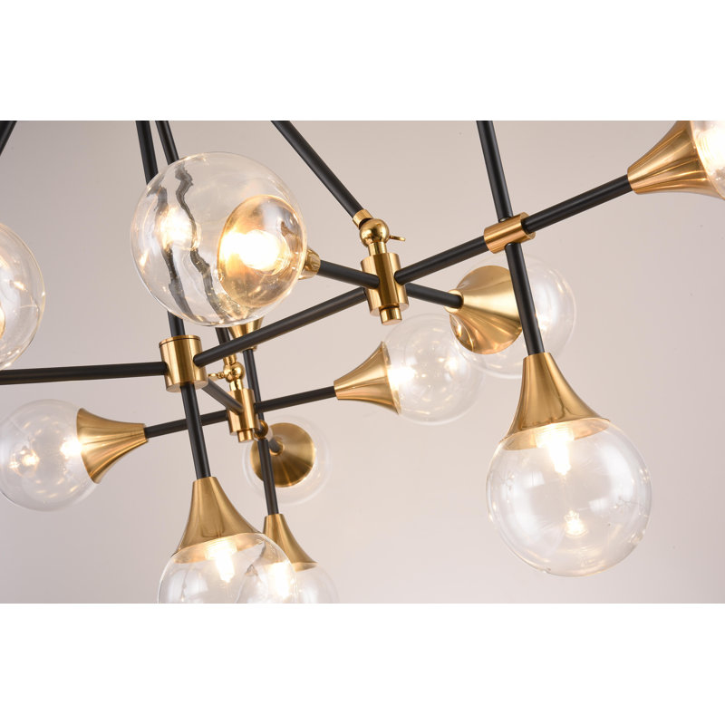Rodrigez 11-Light Black And Gold Sputnik Chandelier With Clear Glass Shades