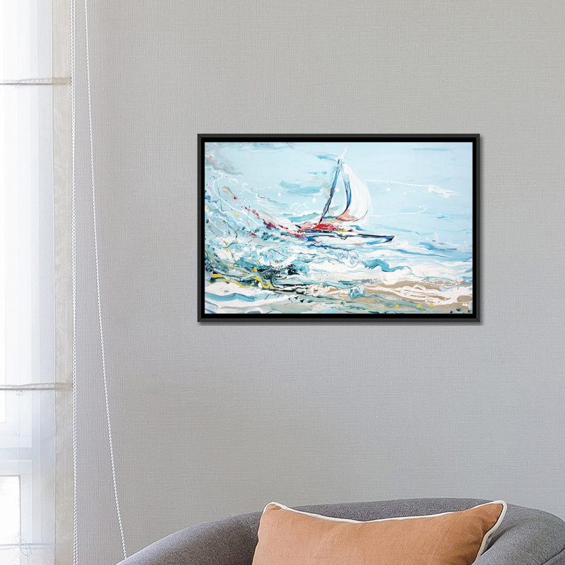 « voilier », impression sur toile, H 18 po x l 26 po x P 1,5 po, Toile avec cadre noir, Pas de tapis