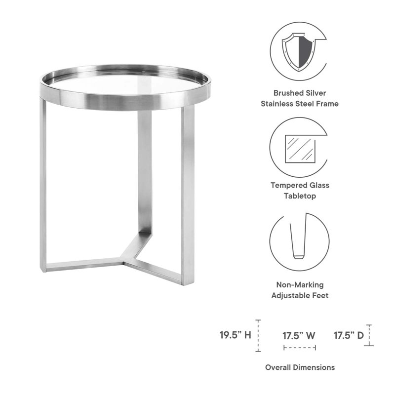 Silver Round Metal and Glass Accent Side Table