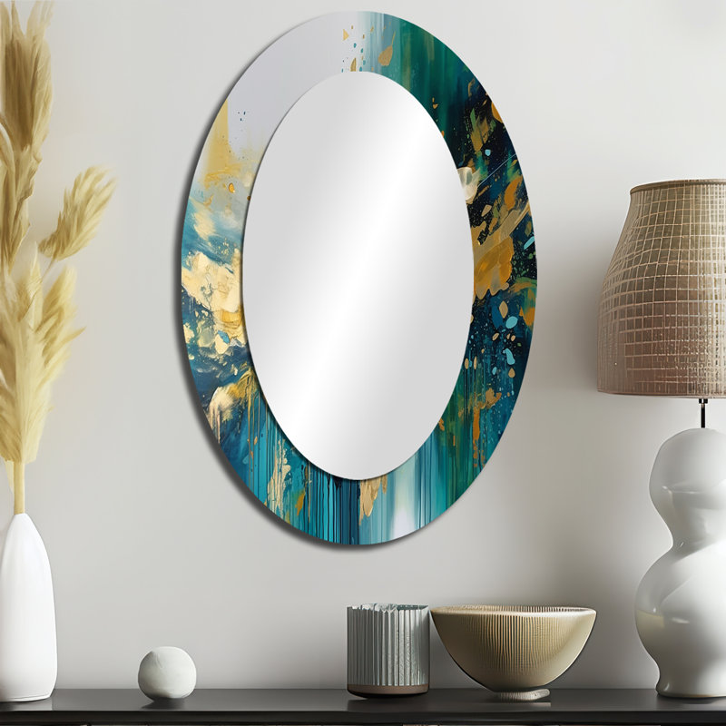 Golden Explosion Triangles IV - Miroir mural moderne ovale, 36 po x 24 po