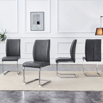 Luxury Simple Arch Chair - PU Material High Resilience Dining Chair With Arched Metal Leg.