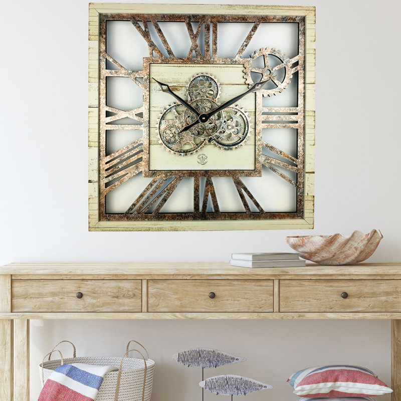 24'' Desert Beige Square Wall Clock with Real Moving Gears