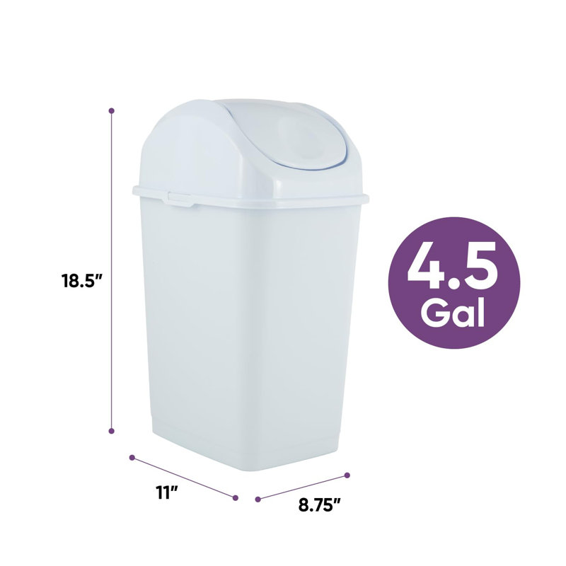 Poubelle à couvercle pivotant en plastique Superio de 4,5 gallons avec couvercle Superio, Blanc