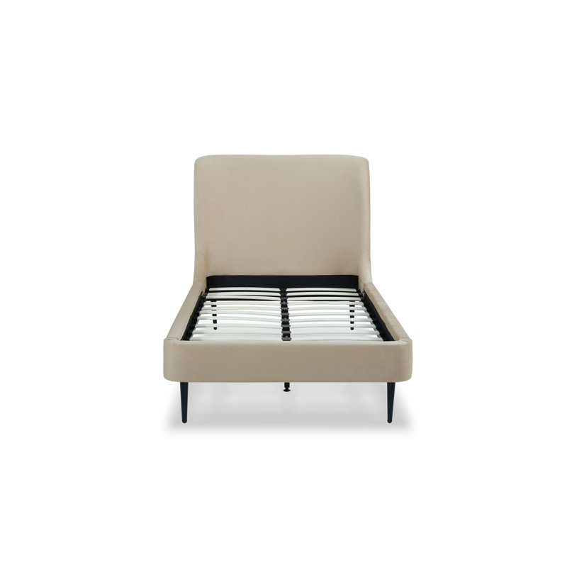 Lit plateforme tapissier Heather Mid-Century, Lit simple, Taupe / Noir