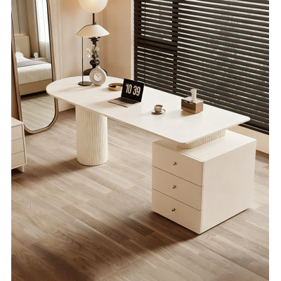 Bureau crème en dalle de roche et en fer forgé