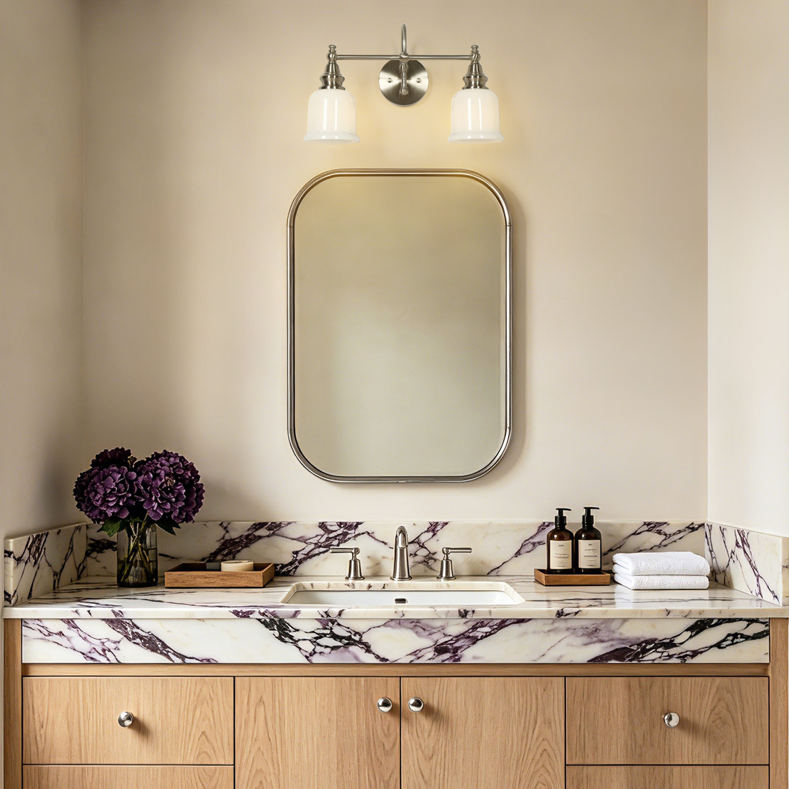 2-Light Dimmable Vanity Light, Silver