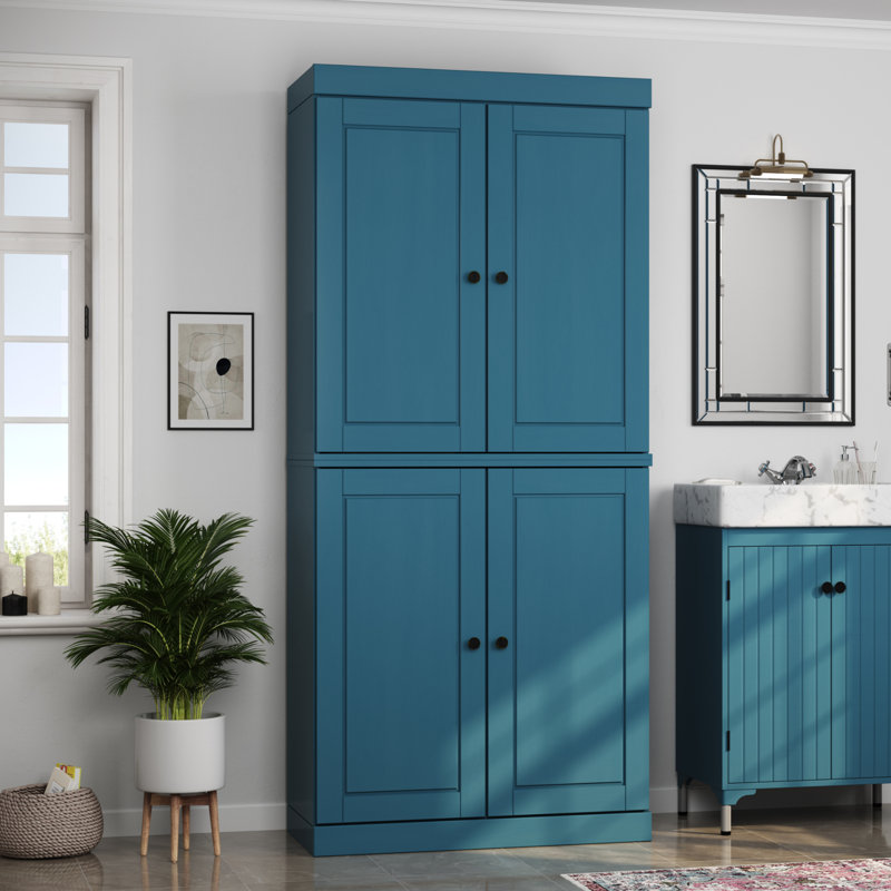 32" W x 71.5" H 100% Solid Wood Freestanding Bathroom Linen Cabinet with Doors, 2 Drawers & Adjustable Shelves – Modular Storage Organizer
