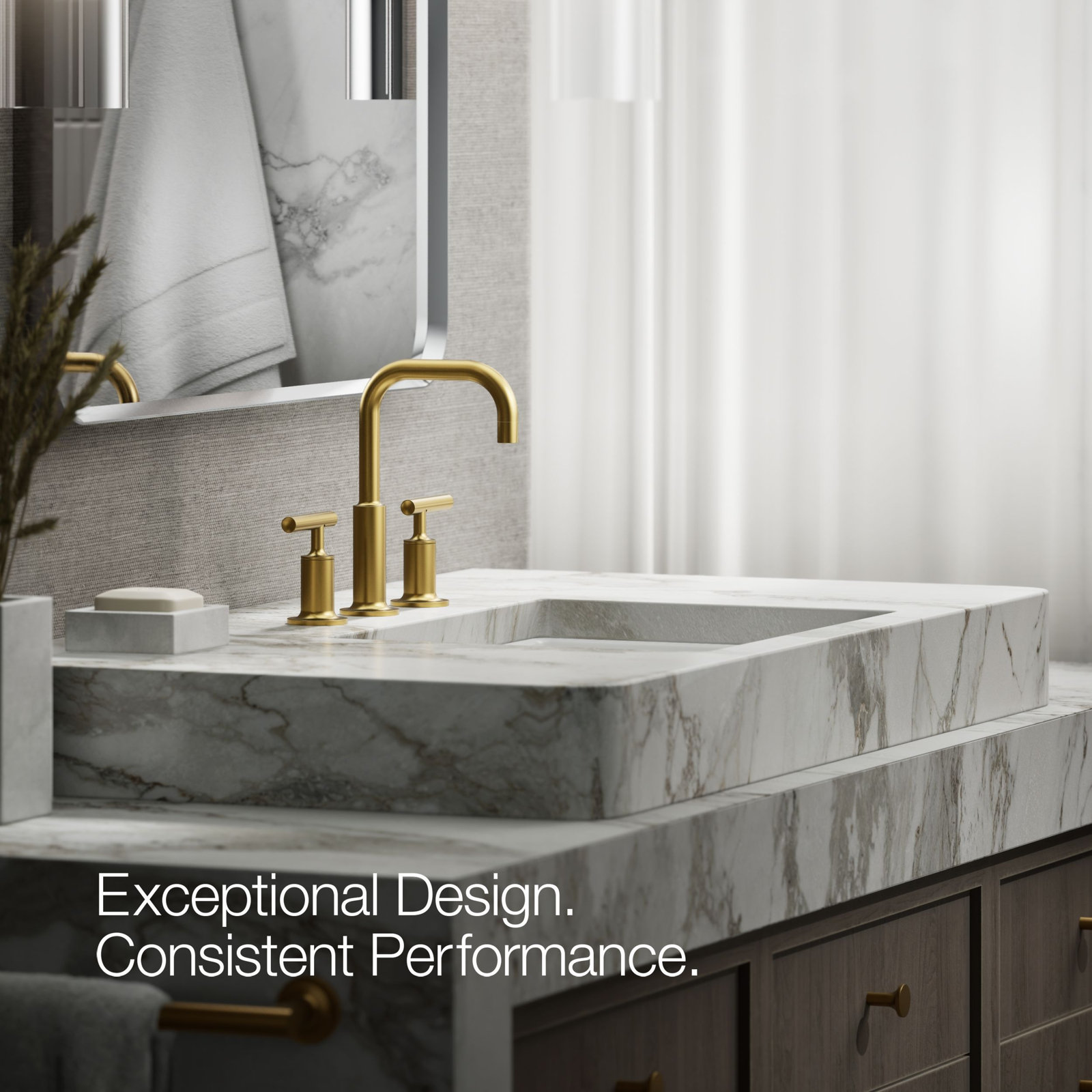 Purist Widespread Faucet with Drain Assembly Low Lever Handles and Low Gooseneck Spout, Vibrant Brushed Moderne Brass