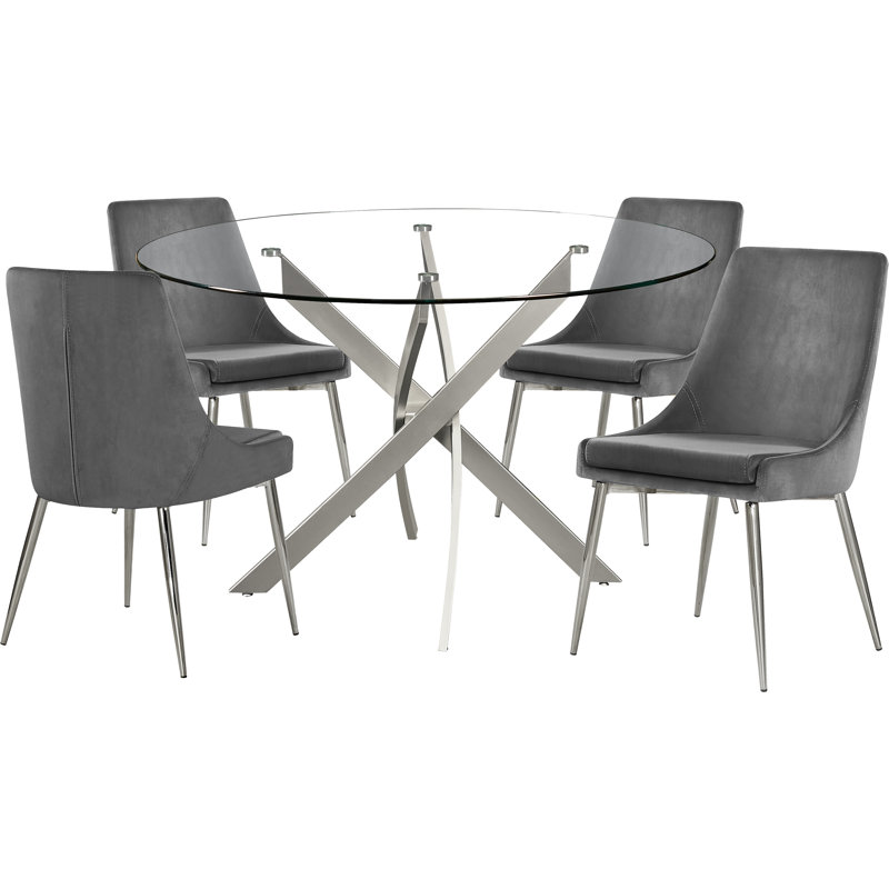 Ensemble de table de salle à manger + 4 chaises Meridian Furniture Vonda, Gris, Chrome chrome