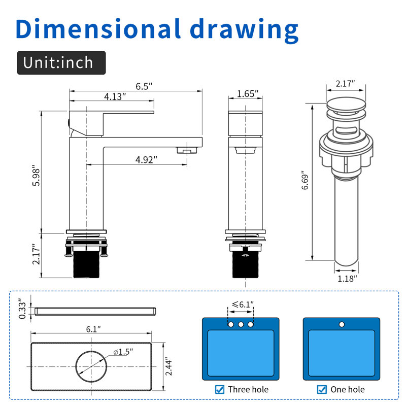 Bathroom Faucet, Modern Single Handle Bathroom Faucets for 1 or 3 Hole Bathroom Sink Faucet Vanity Washbasin Faucet Lavatory Mixer Taps with Pop-up Drain and Supply Hoses